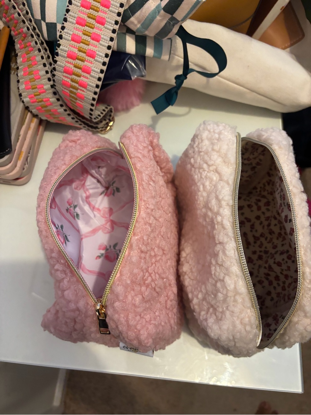 Stationary  Zipper Pouch - Pink & Cream
